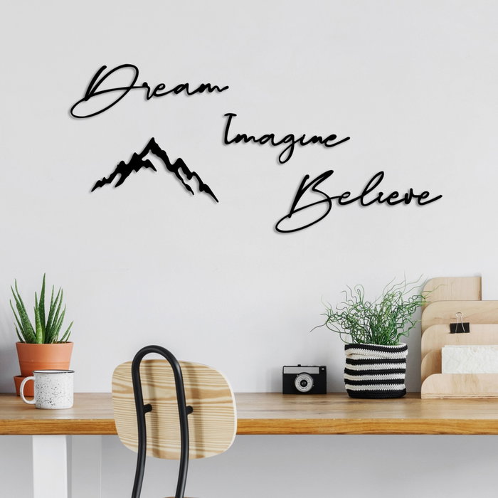 Wallity Dream Imagine Belive Escultura de Pared de Metal Negra
